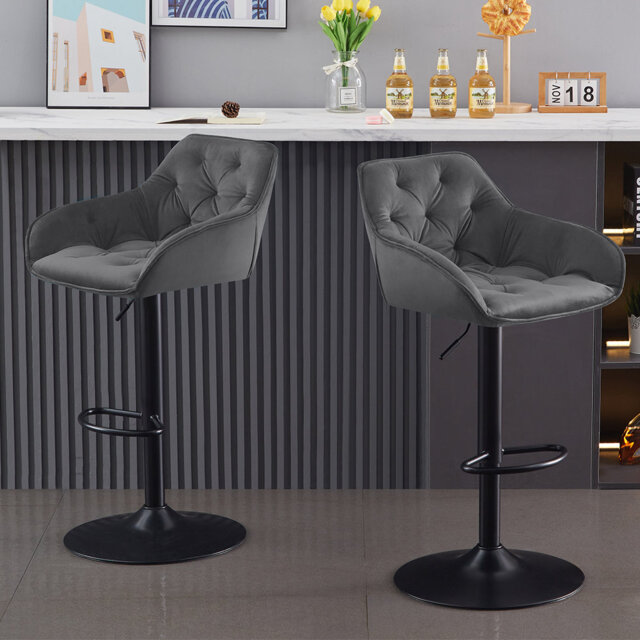 Kafka Velvet Upholstered Height Adjustable 360 Swivel Bar Stools