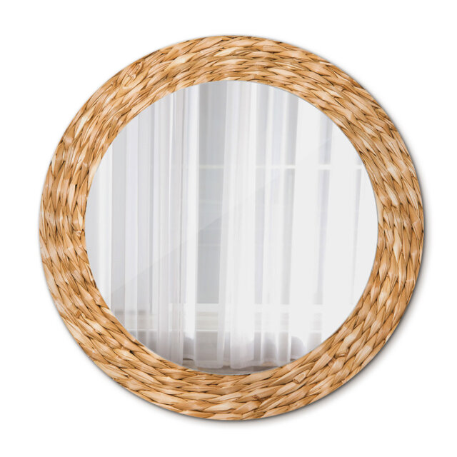 Huldar Round Glass Framed Wall Mounted Accent Mirror in Brown