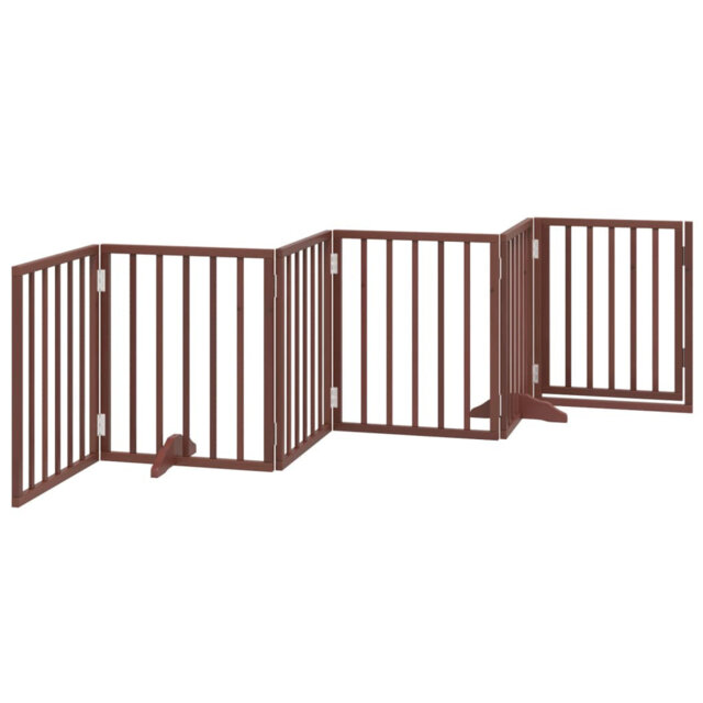 Archie & Oscar Dog Gate With Door Foldable 6 Panels Brown 480 Cm Poplar Wood
