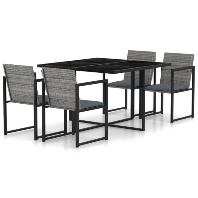 Ebern Designs 5 Piece Outdoor Dining Set With Cushions Poly Rattan Grey, 1 Table, 4 Chair, 4 Seat cushion