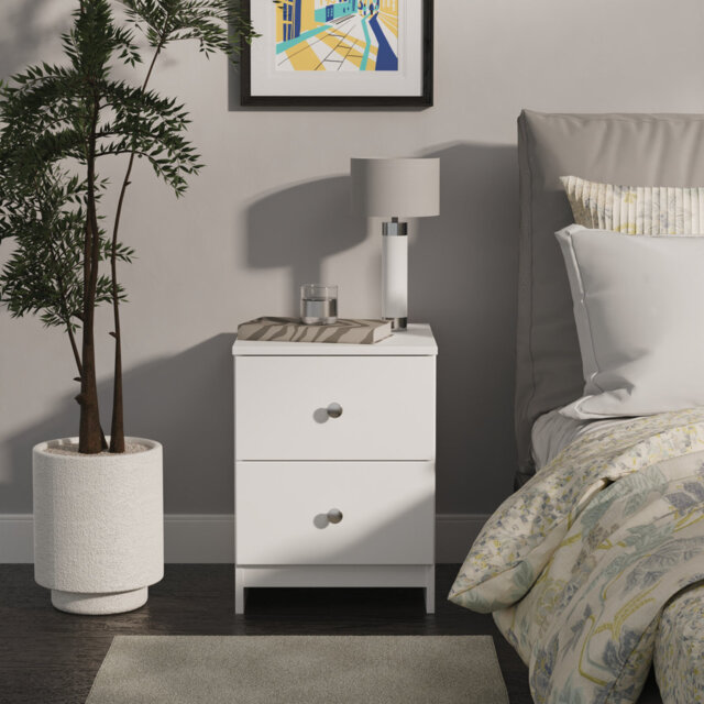 Borth 2 Drawer Bedside Cabinet in Black & White (Ready Assembled)