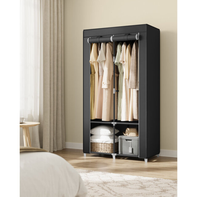 Clothes Wardrobe, Portable Closet, Garment Organiser Rack With 2 Hanging Rails, Shelves, 4 Side Pockets, 45 X 86 X 167 Cm