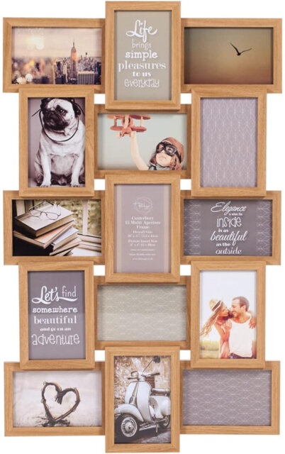 15 Picture Multi Aperture Photo Frame For 15 Photos Holds 6x4 Home Decoration, Living Room, Bedroom Room, Eye-Catching Design (Oak)