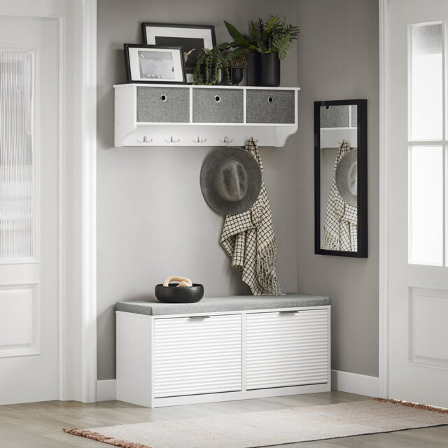 Hallway Shoe Bench Shoe Rack Shoe Cabinet With 2 Flip-Drawers And Seat Cushion