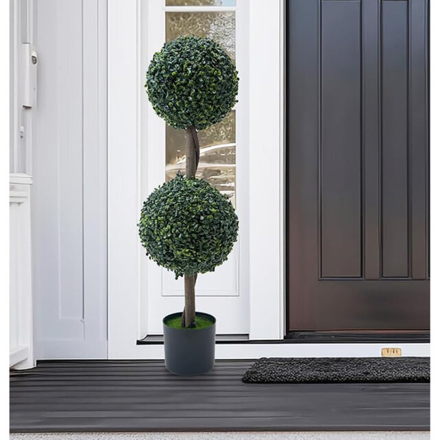Fake Greenery Milan Grass Artificial Topiary Ball Tree For Front Porch,walkway, Entryway