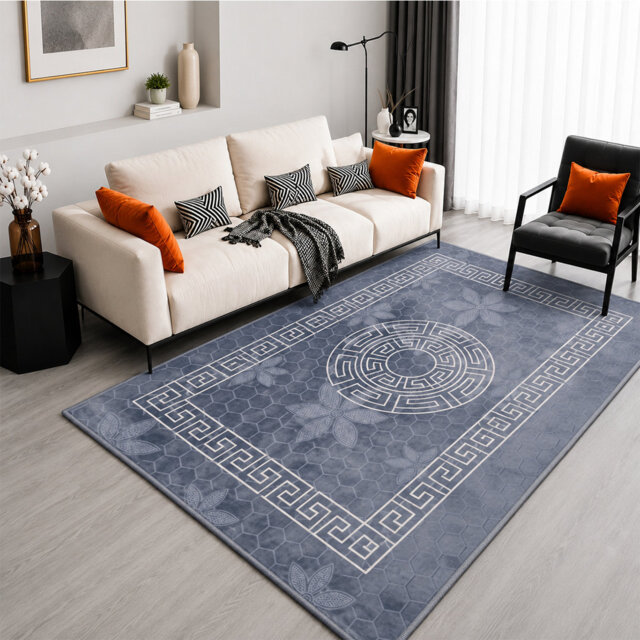 Vibe Large Area Rug Greek Design Carpet With PVC Backing Non-Slip Rug For Living Room, Hallway, Bedroom & Indoor/Outdoor Spaces