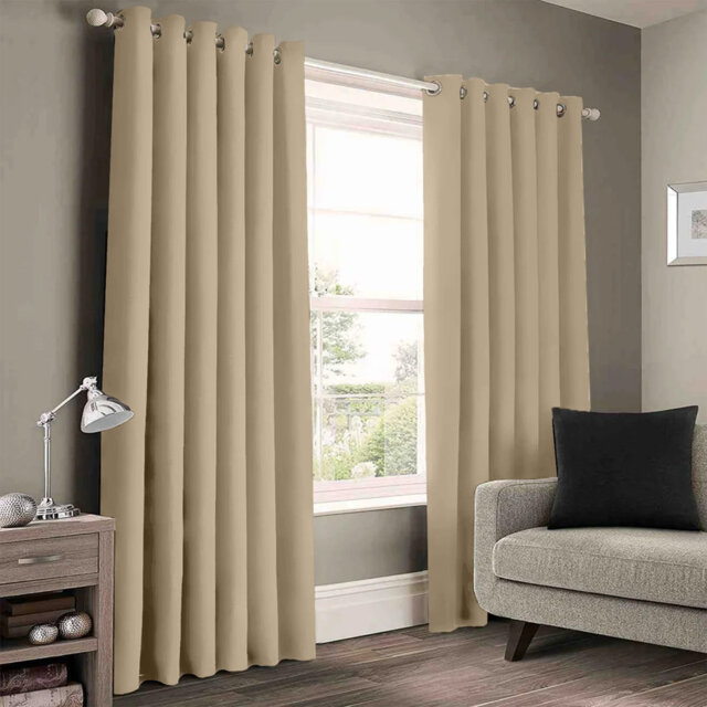 Luxury 230 GSM 100% Blackout Eyelet Room Darkening Curtain Pair