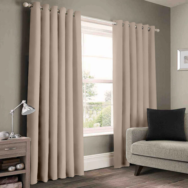 Luxury 230 GSM 100% Blackout Eyelet Room Darkening Curtain Pair