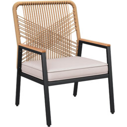 01-0325 Iron Rattan Outdoor Chair – Dark Gray Rattan + Dark Gray Cushion
