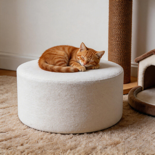 Ottomans round textured fabric pouf, modern design, comfortable for living room and bedroom
