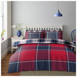 Check Pattern Polycotton Duvet Cover Set with Pillowcases - Lightweight Bedding in Single Double King