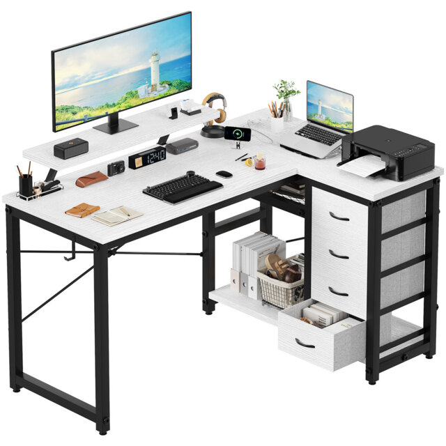 L-Shaped Metal Base Computer Desk