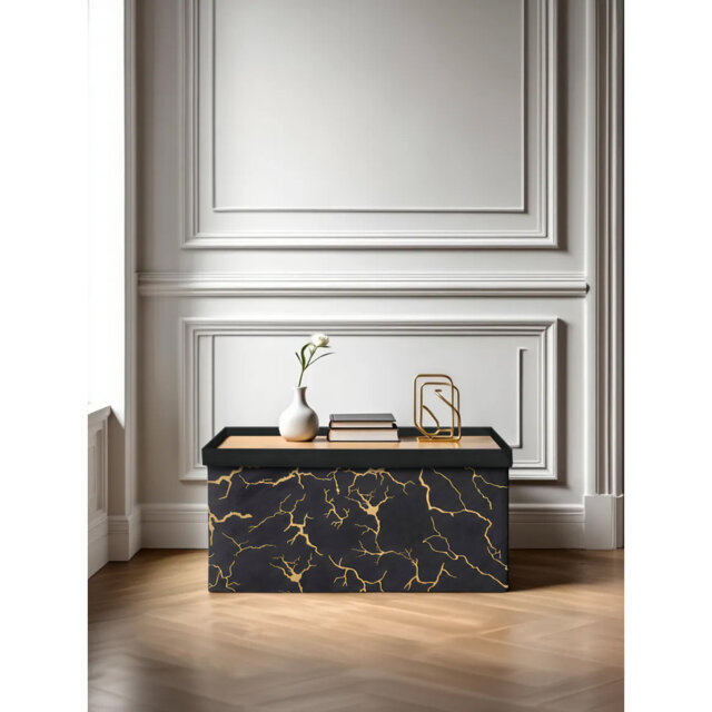 Foldable Ottoman Storage Chest with Table Top Lid, Space Saving Box MDF Frame and Fabric Seat, Luxury Home Storage and Seating Solution
