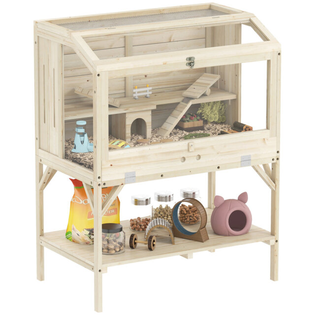 Wooden Hamster Cage 2 Tier Hamster Habitat with Storage Shelf