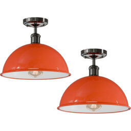 2 Pack Industrial-Semi Flush Mount Ceiling Light Metal 30cm Dome Lampshade E27 Indoor Ceiling Lamp Fixture for Bedroom Living Room Hallway Kitchen
