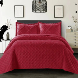 Luxury Quilted Modern Ruffle Bedspread Box Pattern Soft Comforter  Bedding Set With Pillow Shams