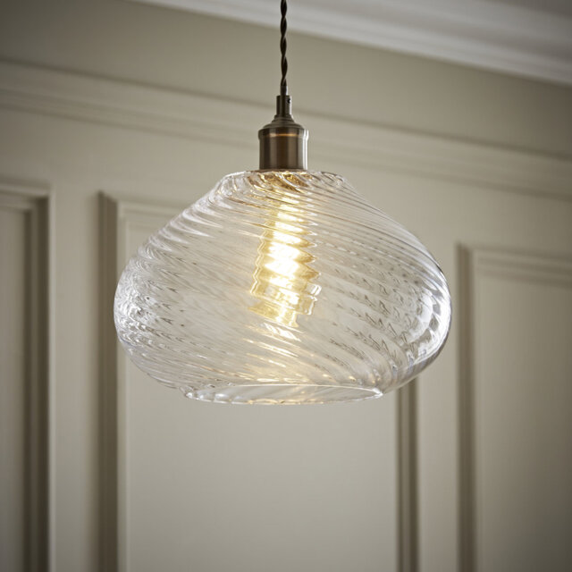 Corinne Twill Spiral Bulbous Glass Easy Fit Pendant Lamp Shade