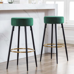 Modern Velvet Bar Stool with Gold Footrest and Black Metal Legs, Counter Height Kitchen Stool