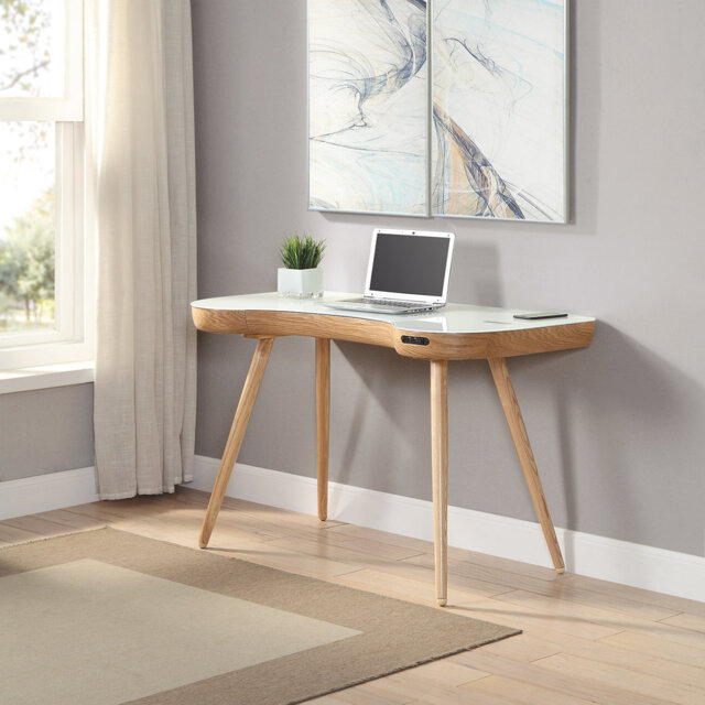 Emil Glass Top Solid Wood Base Executive Desk