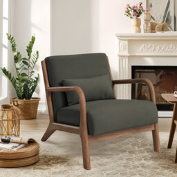 66cm Modern Solid Wood Frame Upholstered Accent Chair , Modern Armchair with Lumbar Support Pillow