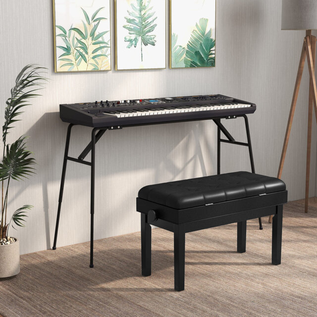 Adjustable Duet Piano Bench Heavy-Duty Wooden Double Seat