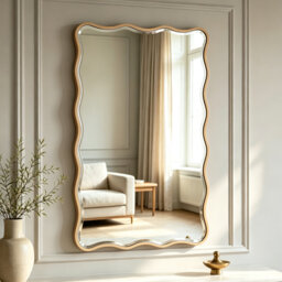 Wavy Framed Wall Accent Mirror in Gold 50x76CM