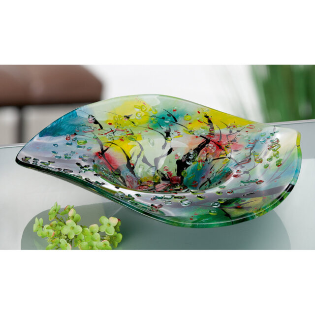 Schleswig Glass Abstract Decorative Bowl on Black/Green/Blue/Yellow