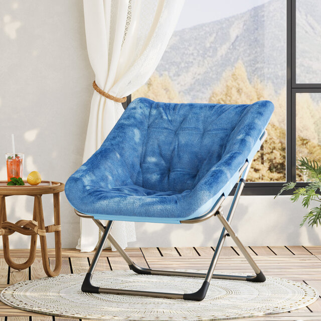 Comfy Oversized Saucer Chair, Soft Faux Fur Folding Moon Chair, Thick Padded Reading Lounge Chair with Stable Metal Frame for Living Room, Dorm, Offic