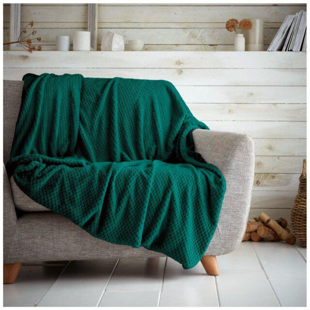 Teddy Popcorn Waffle Throw Blanket Soft Warm Cosy Lightweight Waffle Decorative Blanket for Sofa Couch Bed Bedroom Living Room