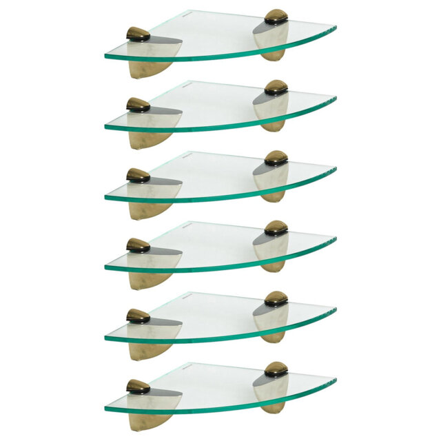 Harbour Housewares - Floating Glass Corner Shelves with Metallic Brackets - Set of 6