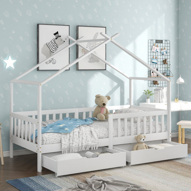 Wooden House Bed 90Ã200 Cm With Drawers