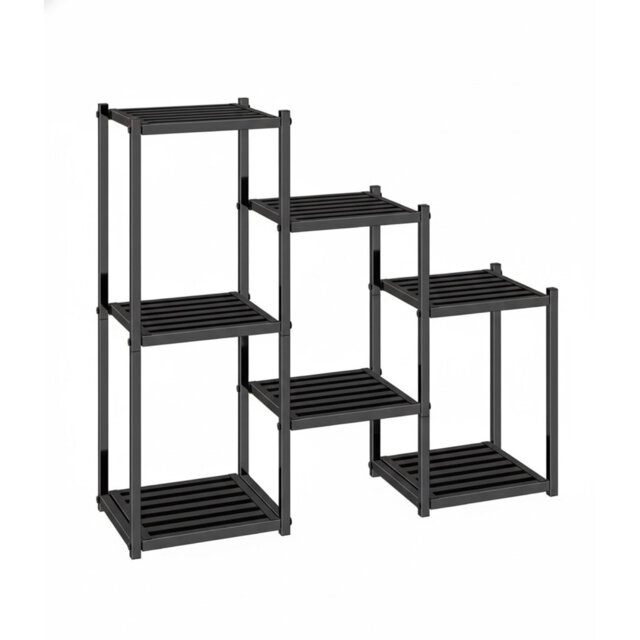 Heavy Duty Metal Waterproof 7 Tiered Plant Stand for Multiple Flower Planter Holder Tall Large Rack, Black