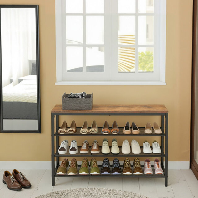 Entryway Shoe Rack, Shoe Shelf Organiser, for Living Room, Bedroom, Brown and Black