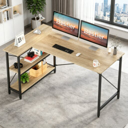 L-Shaped Desk (120 or 140cm x 90cm) Corner Desk with Adjustable Shelves by Aliff