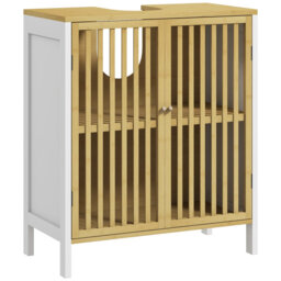 Under Sink Storage Cabinet 60*30*70 cm Bamboo 1 Piece Bathroom Vanity Base Natural Wood with Adjustable Shelf