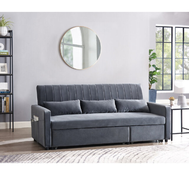 Krisheena 3 Seater Linen Velvet Sofa Bed