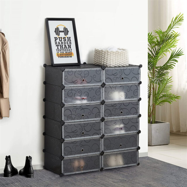 Shoe rack, 12 compartments, plastic shoe rack, shoe rack for shoes, bags and tools