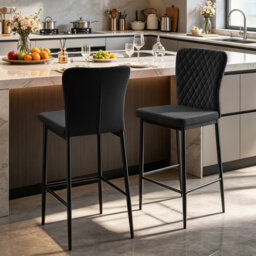 Velvet/Suede Fixed Height Bar Stool With Diamond Tufted Back