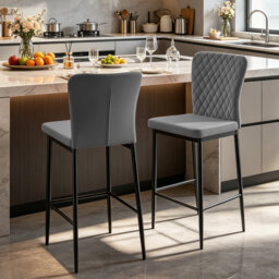 Velvet/Suede Fixed Height Bar Stool With Diamond Tufted Back
