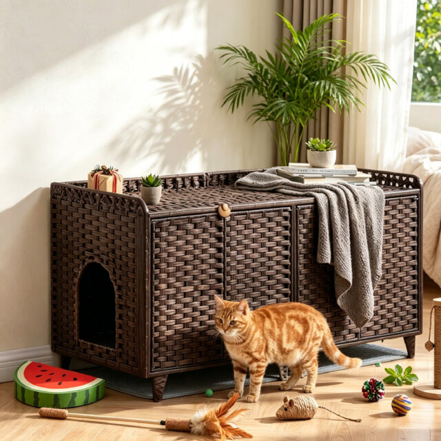 Rattan Litter Box Enclosure