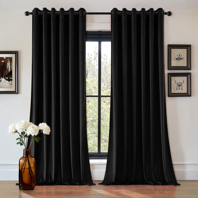 Aspire Homeware 100% Velvet Eyelet Room Darkening Curtains Pair for Soft and Elegant Window Look