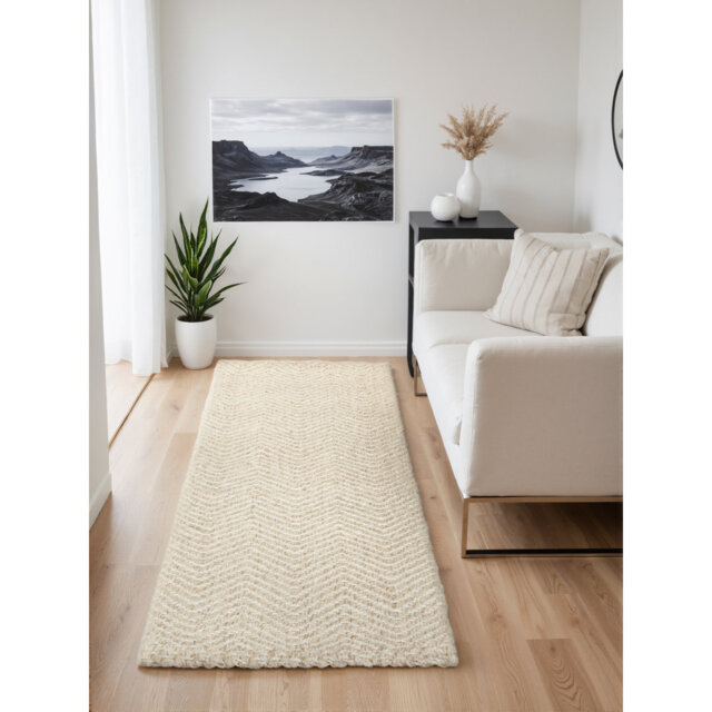 Majoli Wool Rug by ELLE Decoration - Natural Wool Handwoven Scandinavian Boho Herringbone Design for Living Room, Bedroom, Dining Room