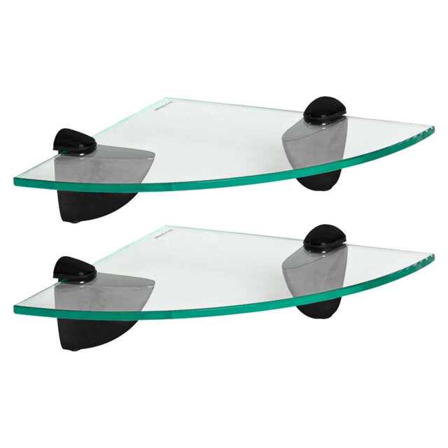 Harbour Housewares - Floating Glass Corner Shelves with Metallic Brackets - Set of 2