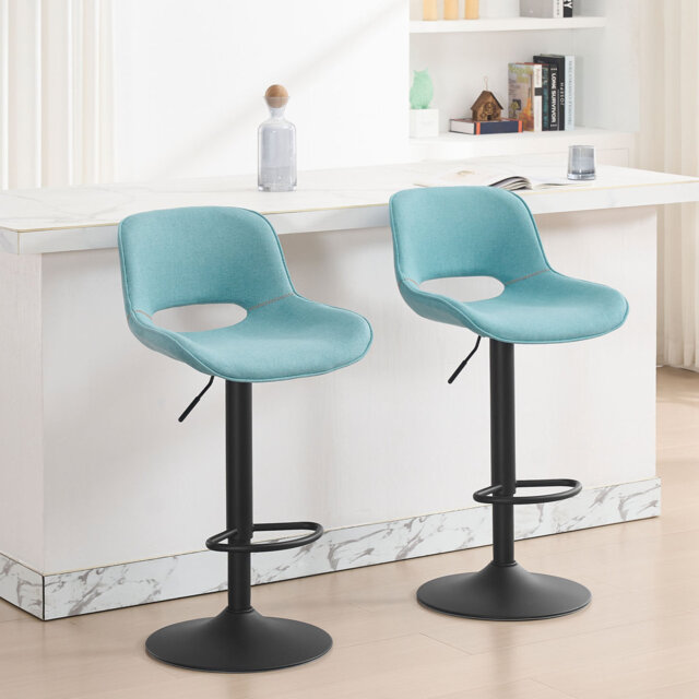 Bar Stool, Bar Stool, Linen Padding, High Chair, Height-Adjustable, Padded Seat, 360° Swivel, With Backrest, Metal Frame