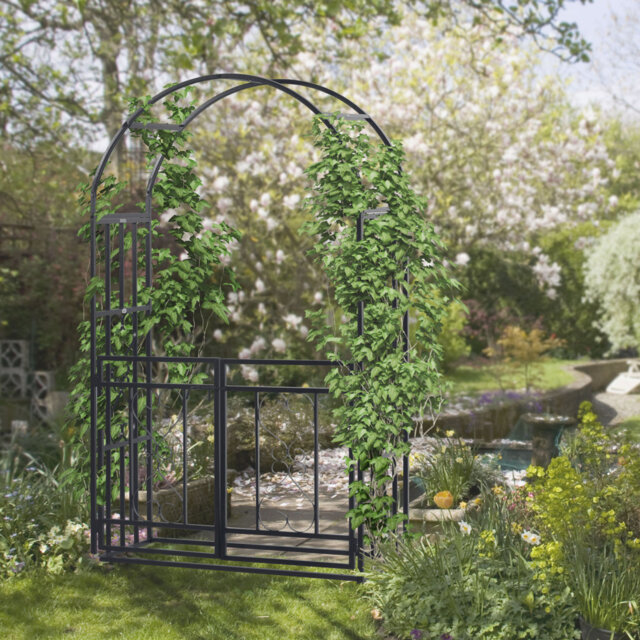 114cm W x 50cm D Metal Arbour Gate in Dark Grey