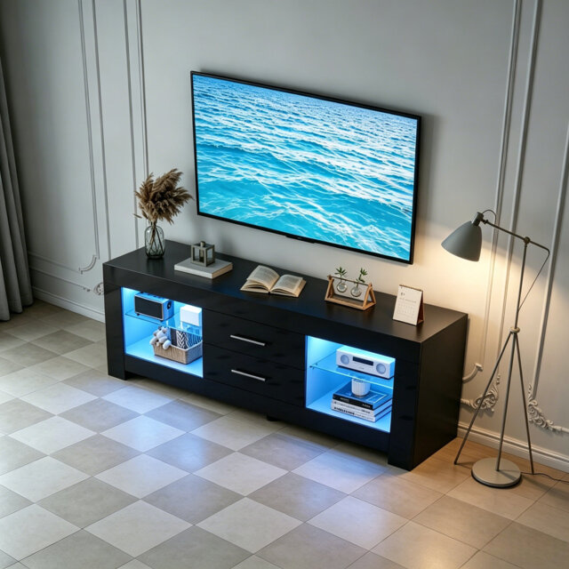"Unfinished TV Stand for TVs up to 65"" with Fireplace Included"