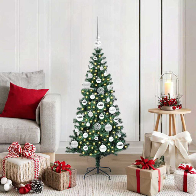vidaXL Artificial Pre-lit Christmas Tree Green PVC and Metal