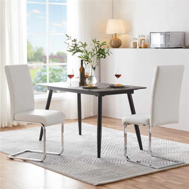 Faux Leather Dining Chairs with Chrome Legs High Back Kitchen Chairs