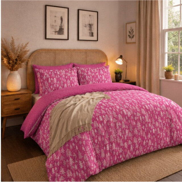 Pine Tree Duvet Cover Set – Reversible Bedding Wildflower Meadow Print, Easy Care Polycotton, Breathable & Wrinkle Resistant