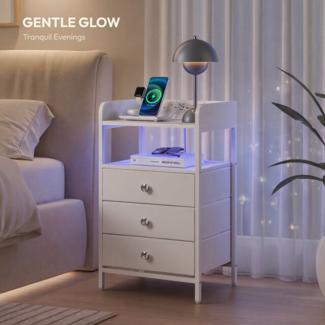 Iron Frame Bedside Table Nightstand with Drawers